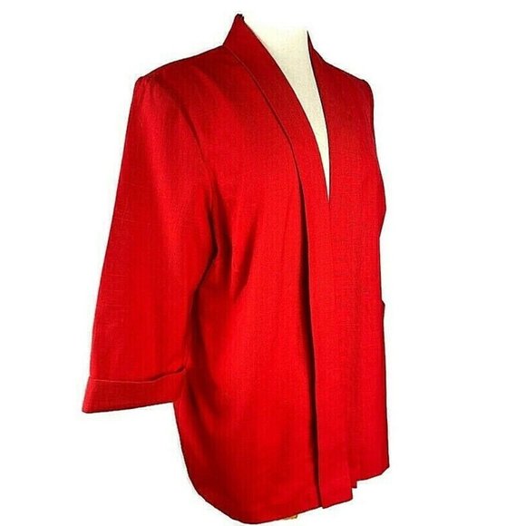 Vintage Kari's Place Open Front Jacket Red size 18 women's 3/4 sleeve with cuff - Picture 6 of 7